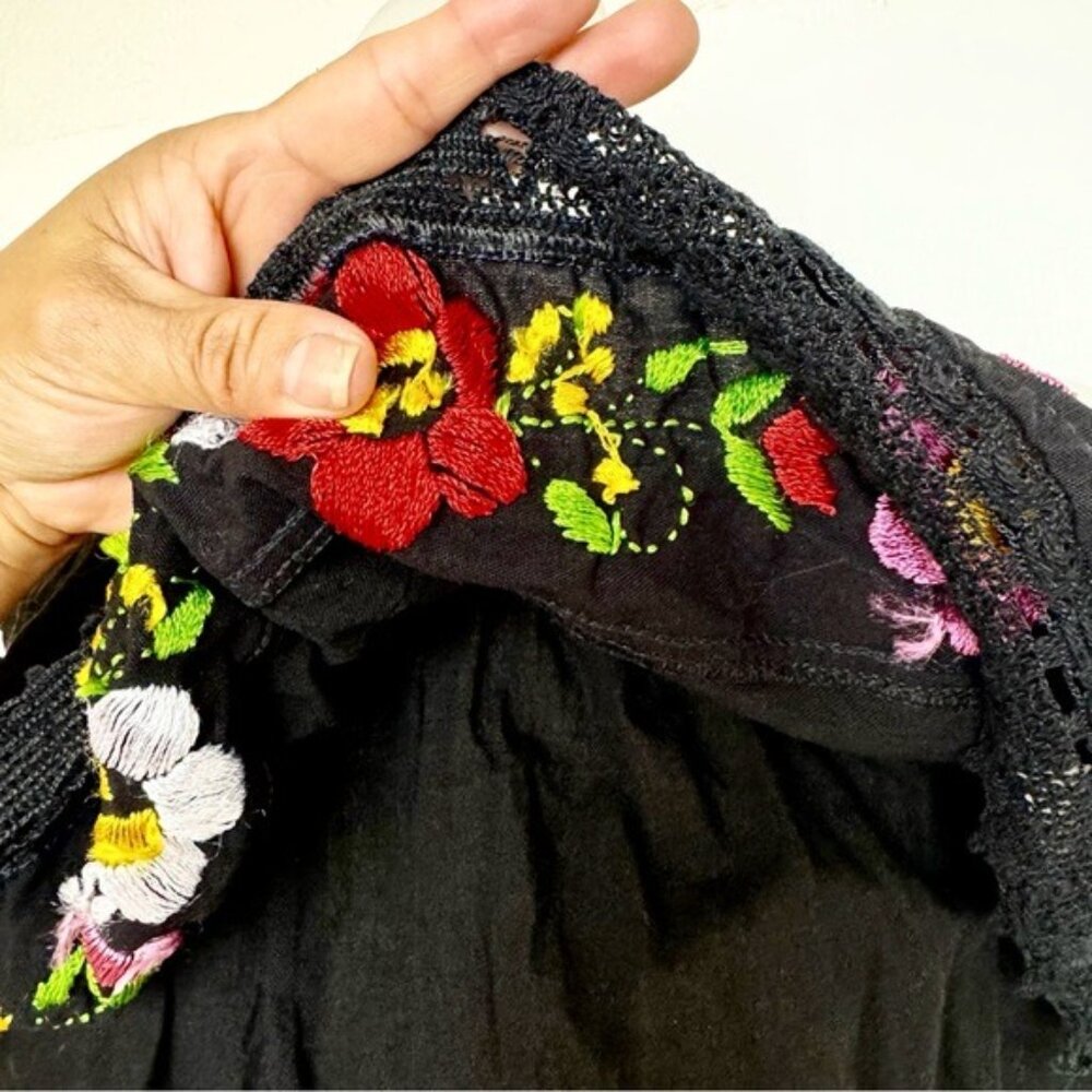 Mexican hand embroidered artesian black floral dress Off Shoulder Cotton Medium - Picture 6 of 12